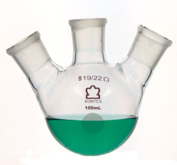 FLK RB 3N ANG 25ML 19C 19S Angled Three Neck Heavy