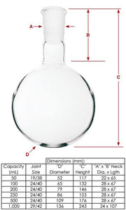 Flask, Quartz, 50mL, Round